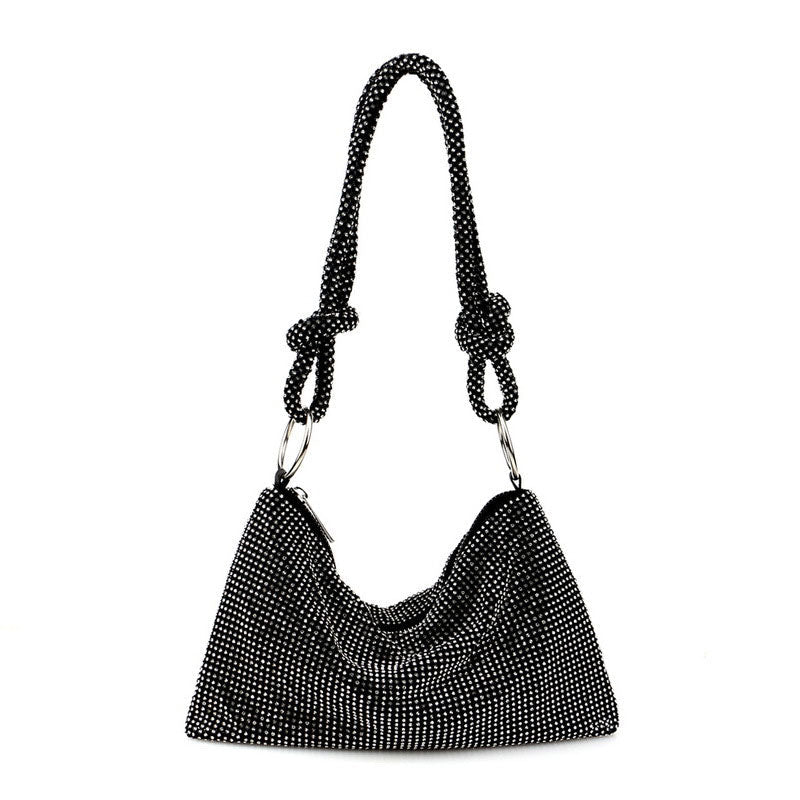 Crystal Knot Trim Shoulder Bag Black