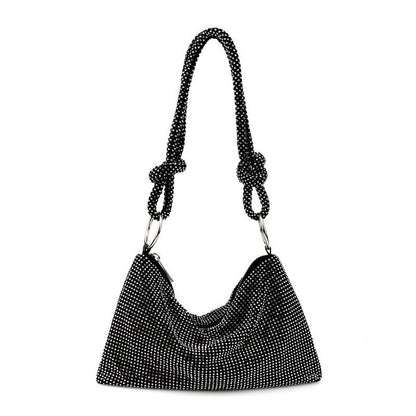 Crystal Knot Trim Shoulder Bag Black