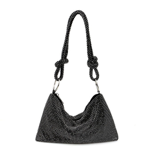 Crystal Knot Trim Shoulder Bag Black