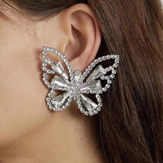 Crystal Butterfly Earrings with Shimmery Silver Plating