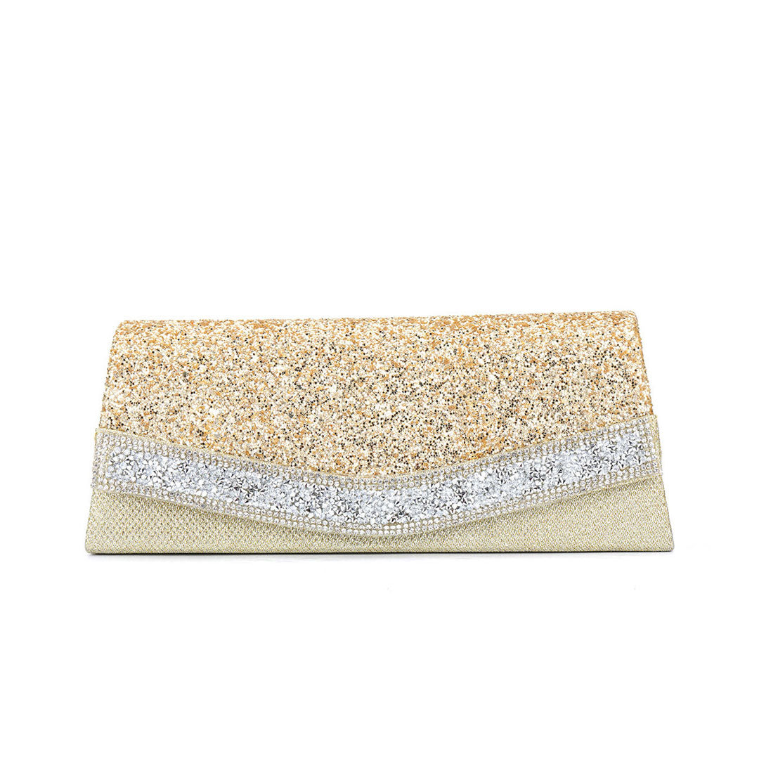 Rhinestone Textured Flap Clutch Bag - Gold