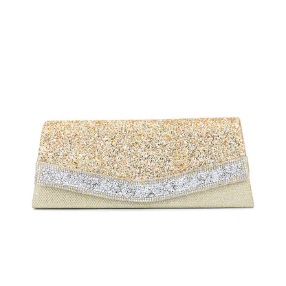 Rhinestone Textured Flap Clutch Bag - Gold