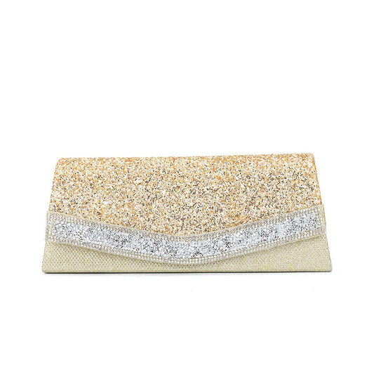 Rhinestone Textured Flap Clutch Bag - Gold