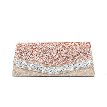 Rhinestone Textured Evening Flap Clutch Bag - Pink