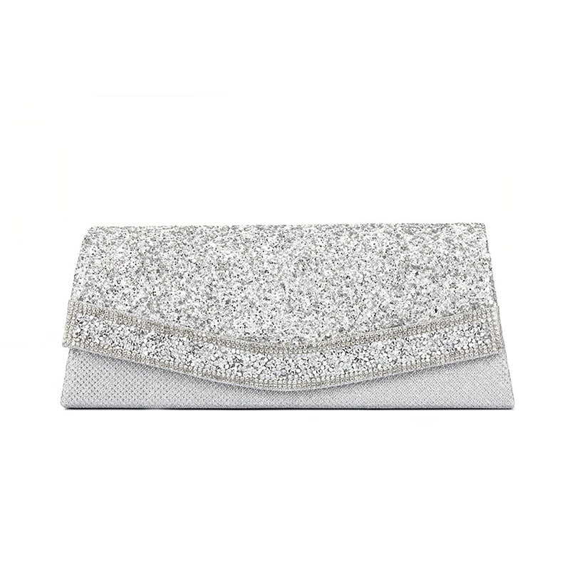 Rhinestone Textured Flap Clutch Evening Bag - Silver