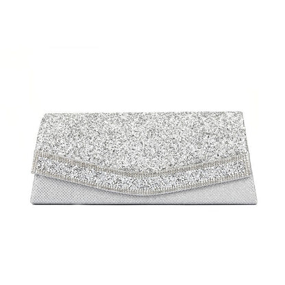 Rhinestone Textured Flap Clutch Evening Bag - Silver
