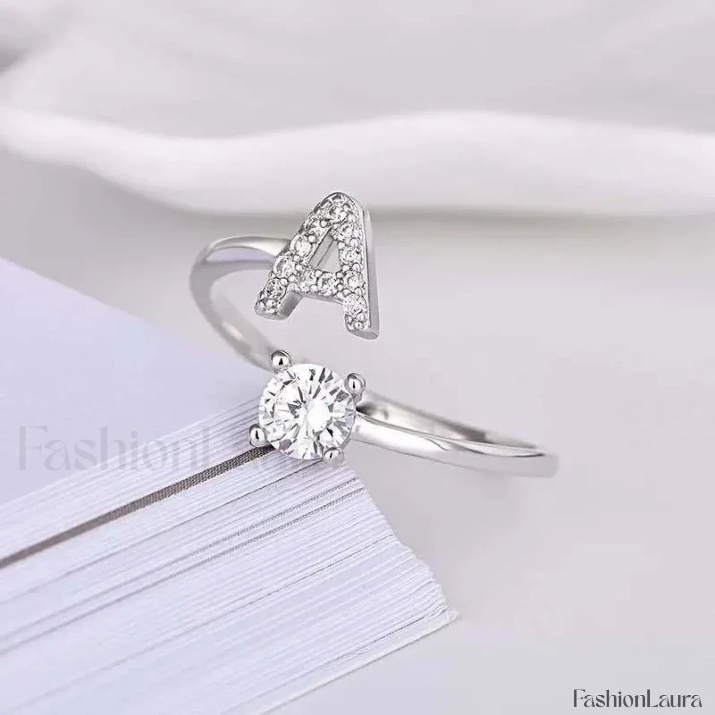 Shining Rhinestone New Fashion Initial Alphabet Opening Charm Jewelry Ring