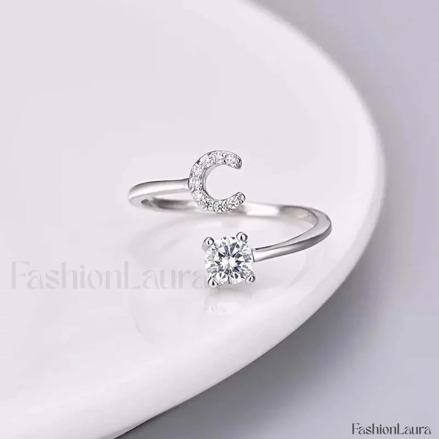 Shining Rhinestone New Fashion Initial Alphabet Opening Charm Jewelry Ring