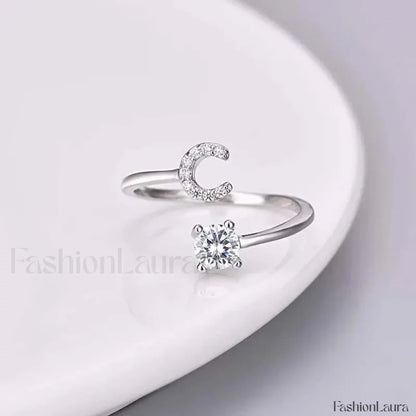Shining Rhinestone New Fashion Initial Alphabet Opening Charm Jewelry Ring