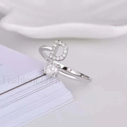 Shining Rhinestone New Fashion Initial Alphabet Opening Charm Jewelry Ring