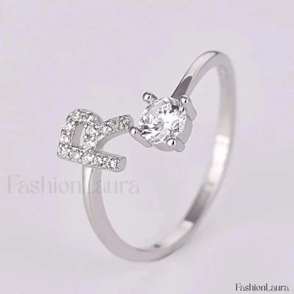 Shining Rhinestone New Fashion Initial Alphabet Opening Charm Jewelry Ring