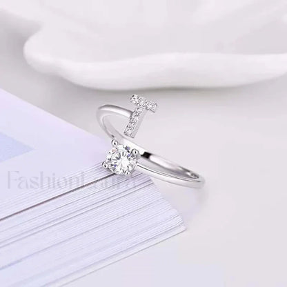 Shining Rhinestone New Fashion Initial Alphabet Opening Charm Jewelry Ring