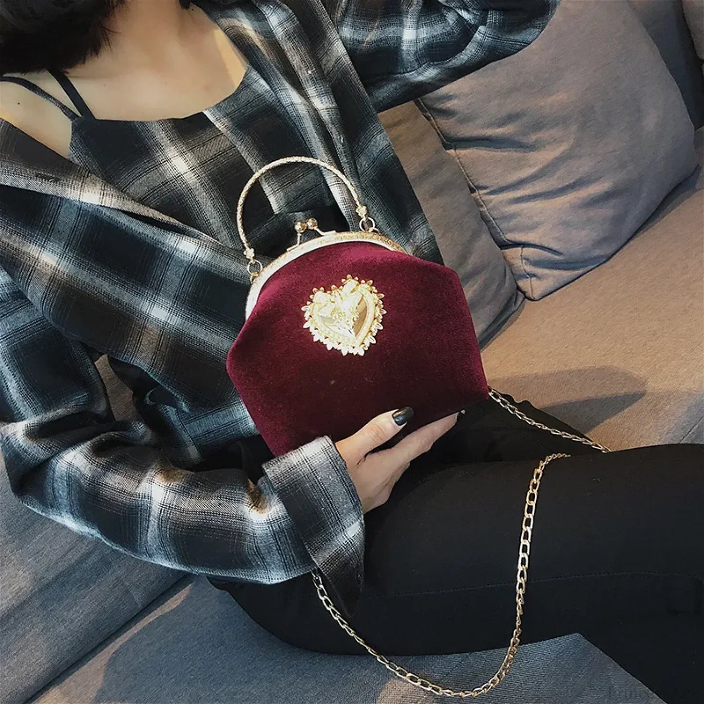 Shiny Heart Shape Evening Clutch Chain Shoulder Bag