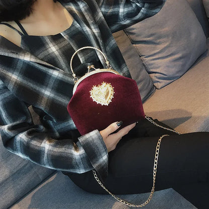 Shiny Heart Shape Evening Clutch Chain Shoulder Bag