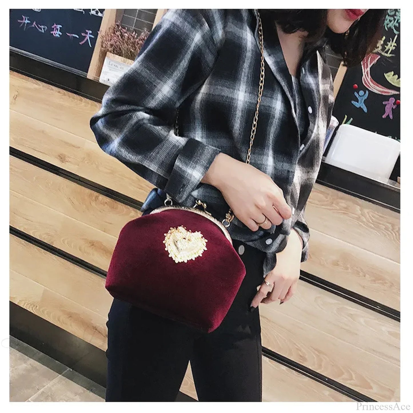 Shiny Heart Shape Evening Clutch Chain Shoulder Bag