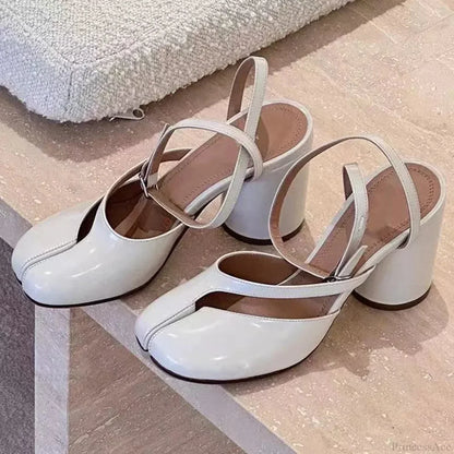 Shiny Leather Slingback Dark High Heel