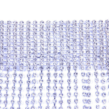 Silver Long Fringe Choker Necklace with Shiny Rhinestone Embellishments