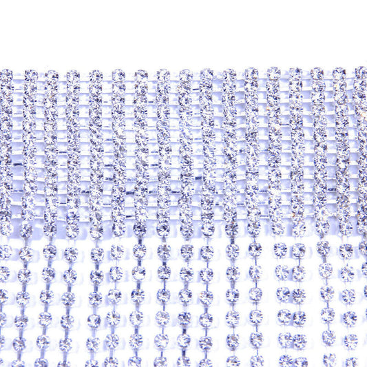 Silver Long Fringe Choker Necklace with Shiny Rhinestone Embellishments