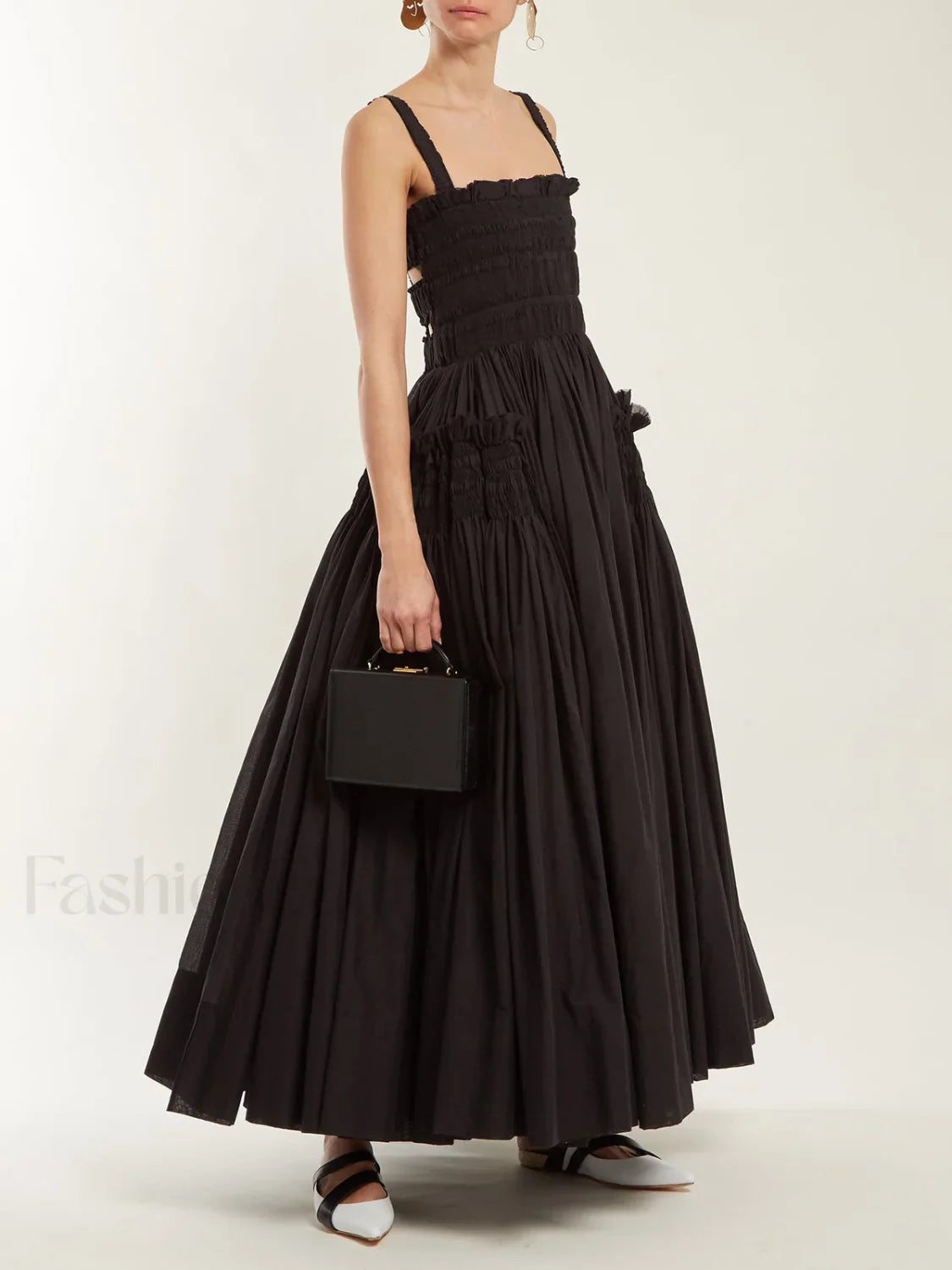 Shirred Pleated Graceful Cami Long Dress