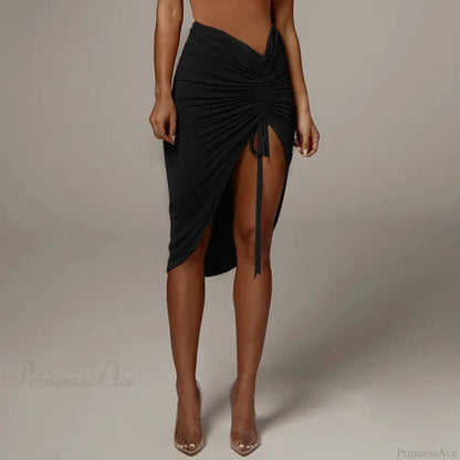 Shirring Pleated Wrap Hip Skirt