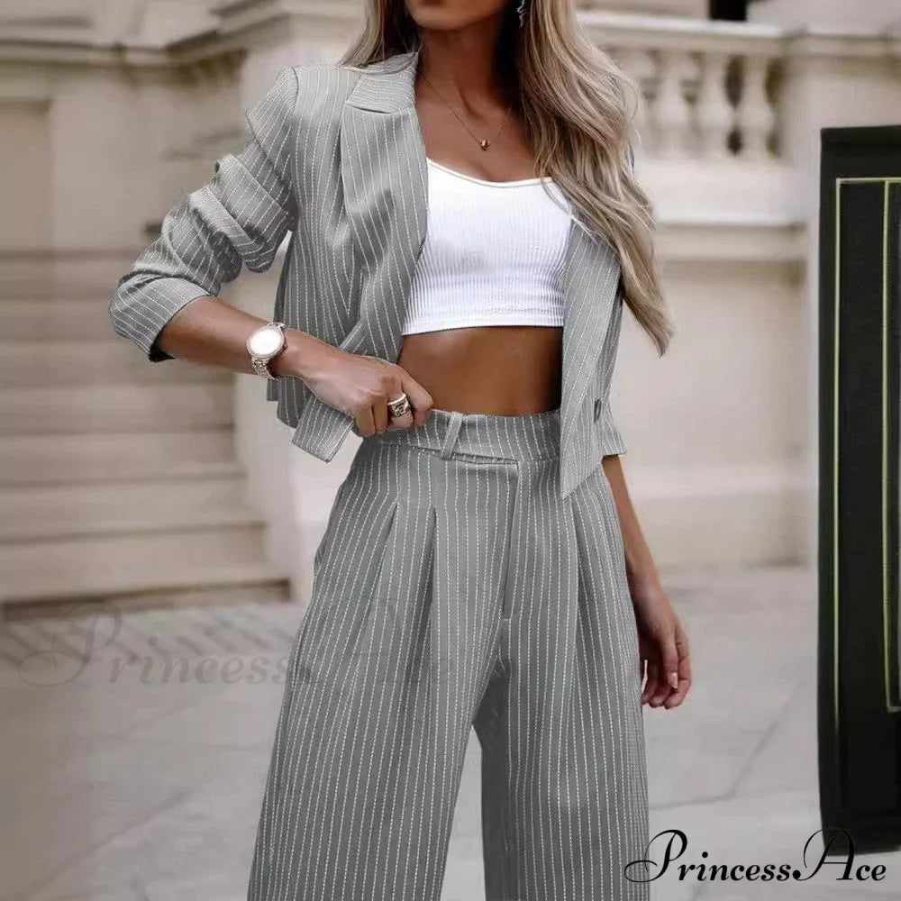 Short Blazer Straight-Leg Pants Suit