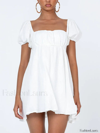 Short Puff Sleeve Square Neck Mini Dress
