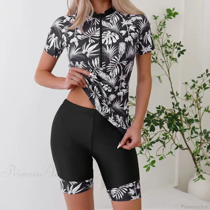 Short Sleeve Rash Guard Bikini Two Piece Set