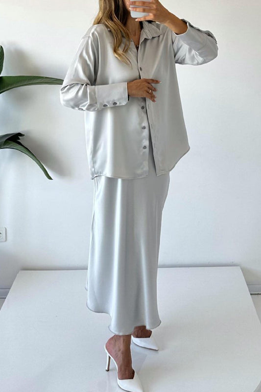 Satin Button Skirt Two-piece Set