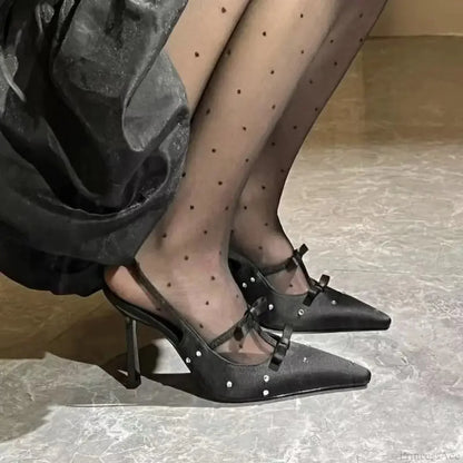 Silky Ribbon Gothic Rhinestones Mary Janes Tall Heel