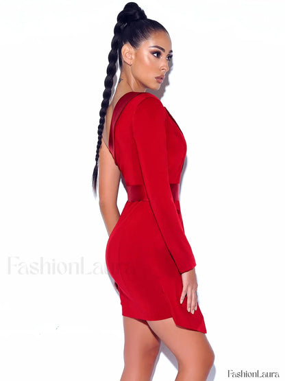 Silver Night Wine Red Graceful Sequin Crepe Tuxedo Blazer Dress