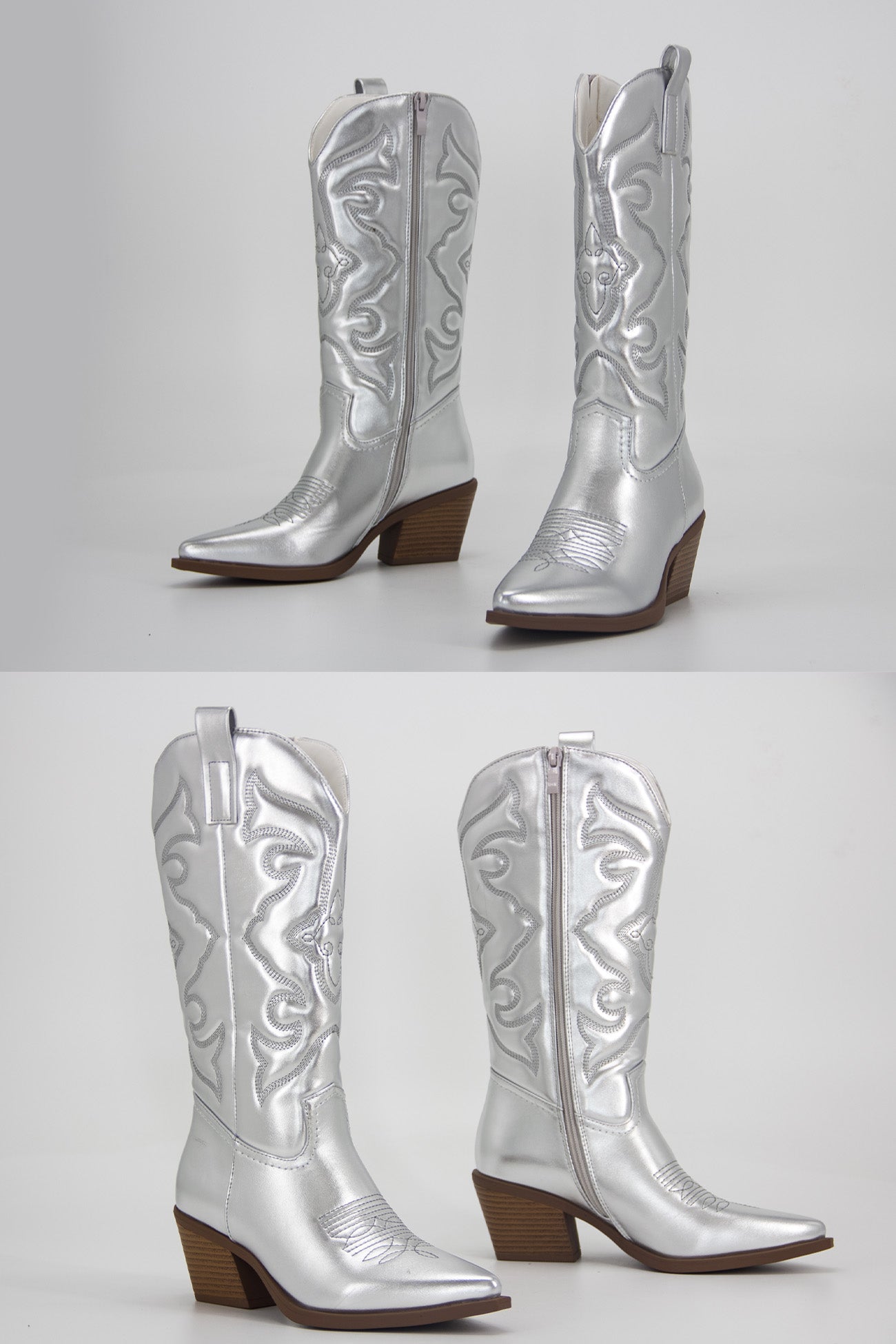 Pointed-toe Mid-calf Chunky Heel Cowboy Boots