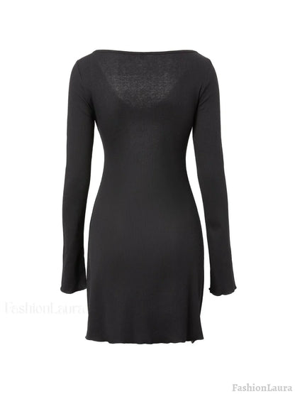 Simple Knitted Long Sleeve Mini Dress