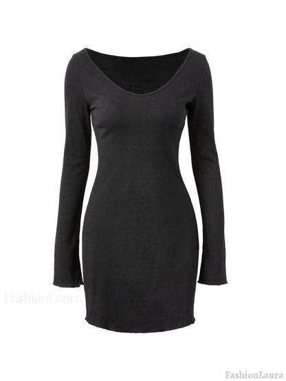 Simple Knitted Long Sleeve Mini Dress