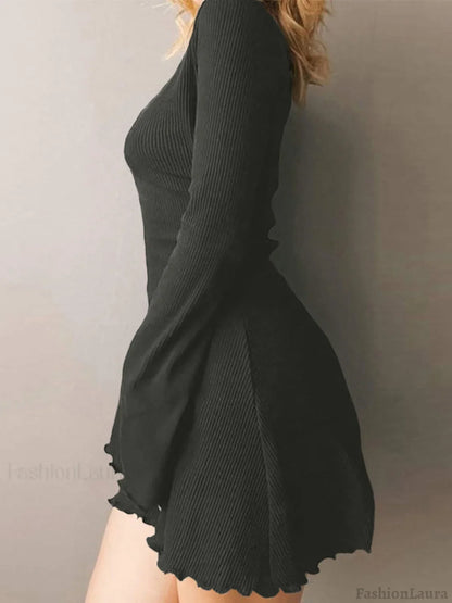 Simple Knitted Long Sleeve Mini Dress