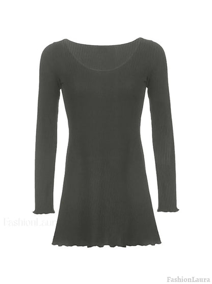 Simple Knitted Long Sleeve Mini Dress
