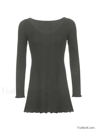Simple Knitted Long Sleeve Mini Dress