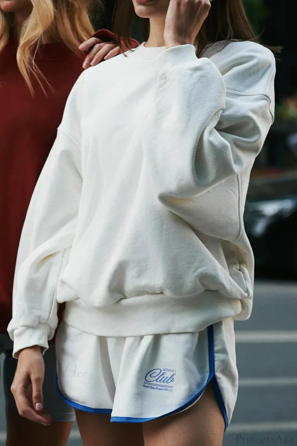 Simple Solid Color Letter Print Crew Loose Sweatshirt