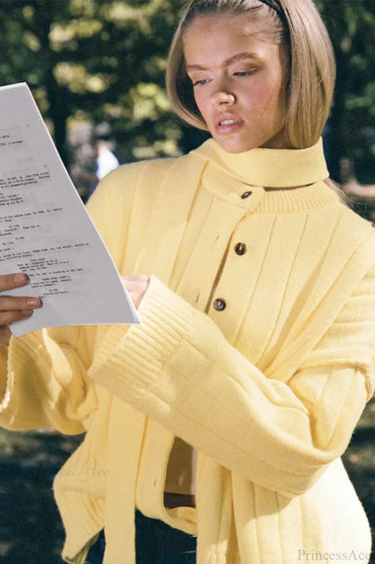Simple Solid Rib Crewneck Oversized Cardigan Sweater