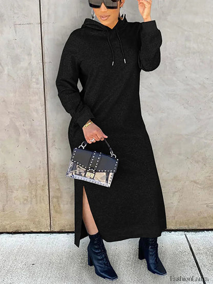 Slant Pockets Hoodie Dress