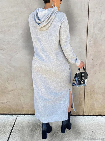 Slant Pockets Hoodie Dress