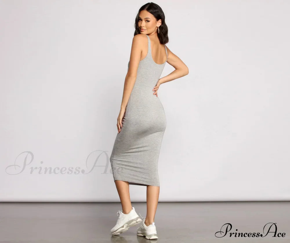 Slay Every Day Basic Graceful Scoop Neck Midi Dress