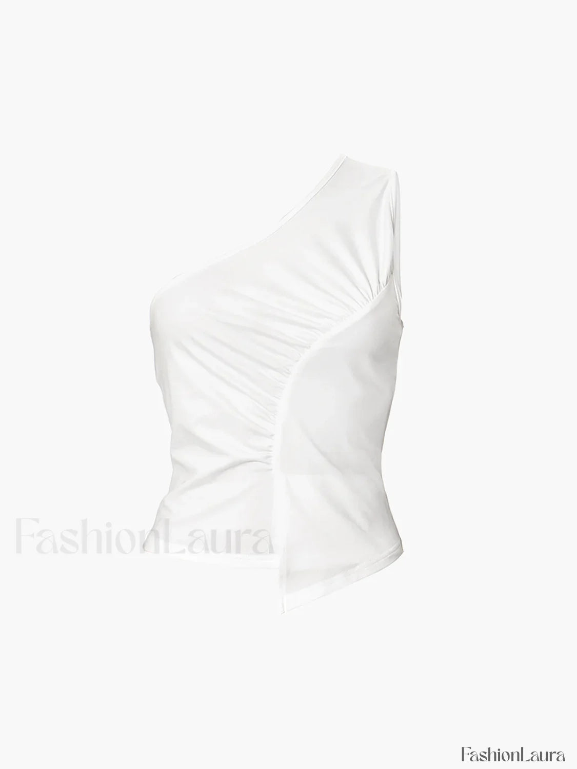 Sleeveless One Shoulder Trendy Ruched Plain Top