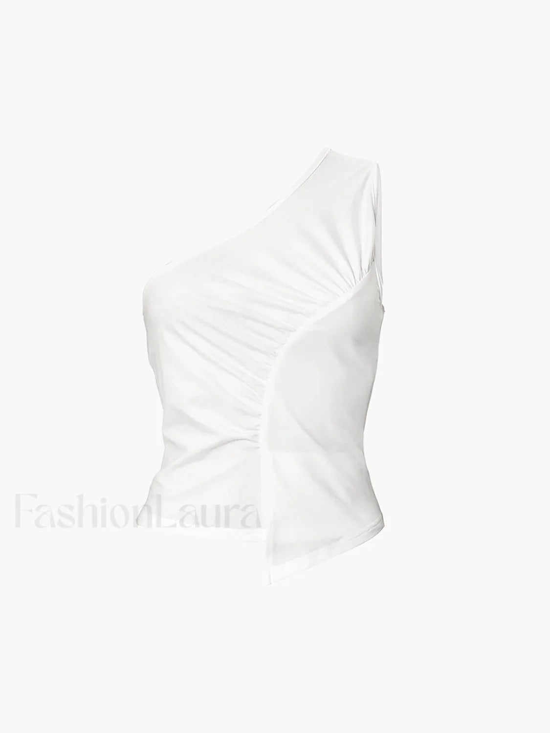 Sleeveless One Shoulder Trendy Ruched Plain Top