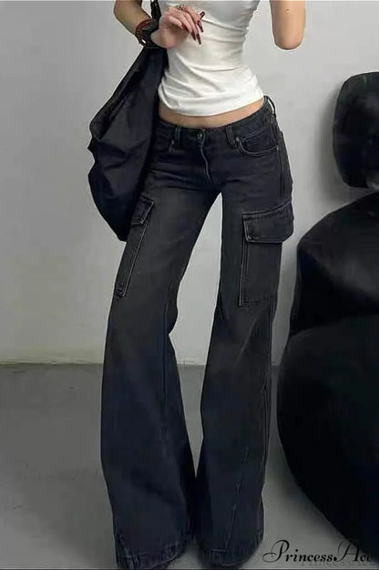 Slim Fit Low Waist Denim Cargo Pants
