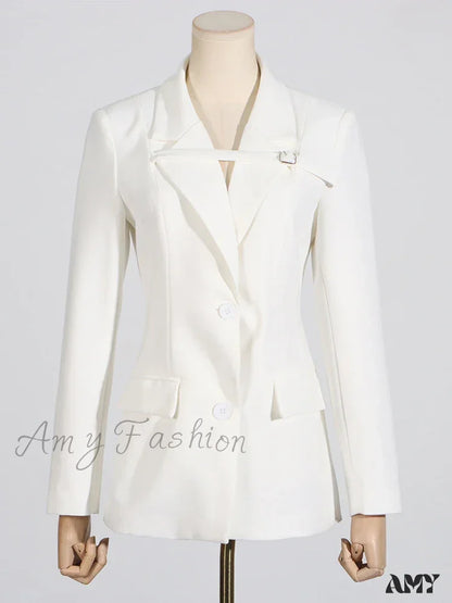 Slimming Hollow Out Casual Lapel Long Sleeve Notched Collar Patchwork Belt Fashion Style Coats Blazer