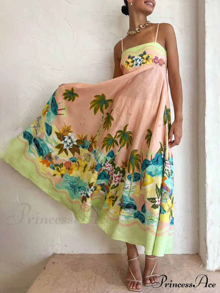 Sling Printed Stylish Casual Midi Dress