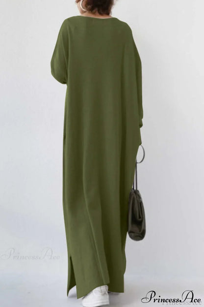 Slit Hem V Neck Sweatshirt Dress