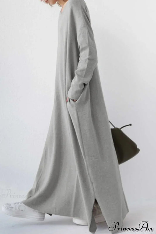 Slit Hem V Neck Sweatshirt Dress