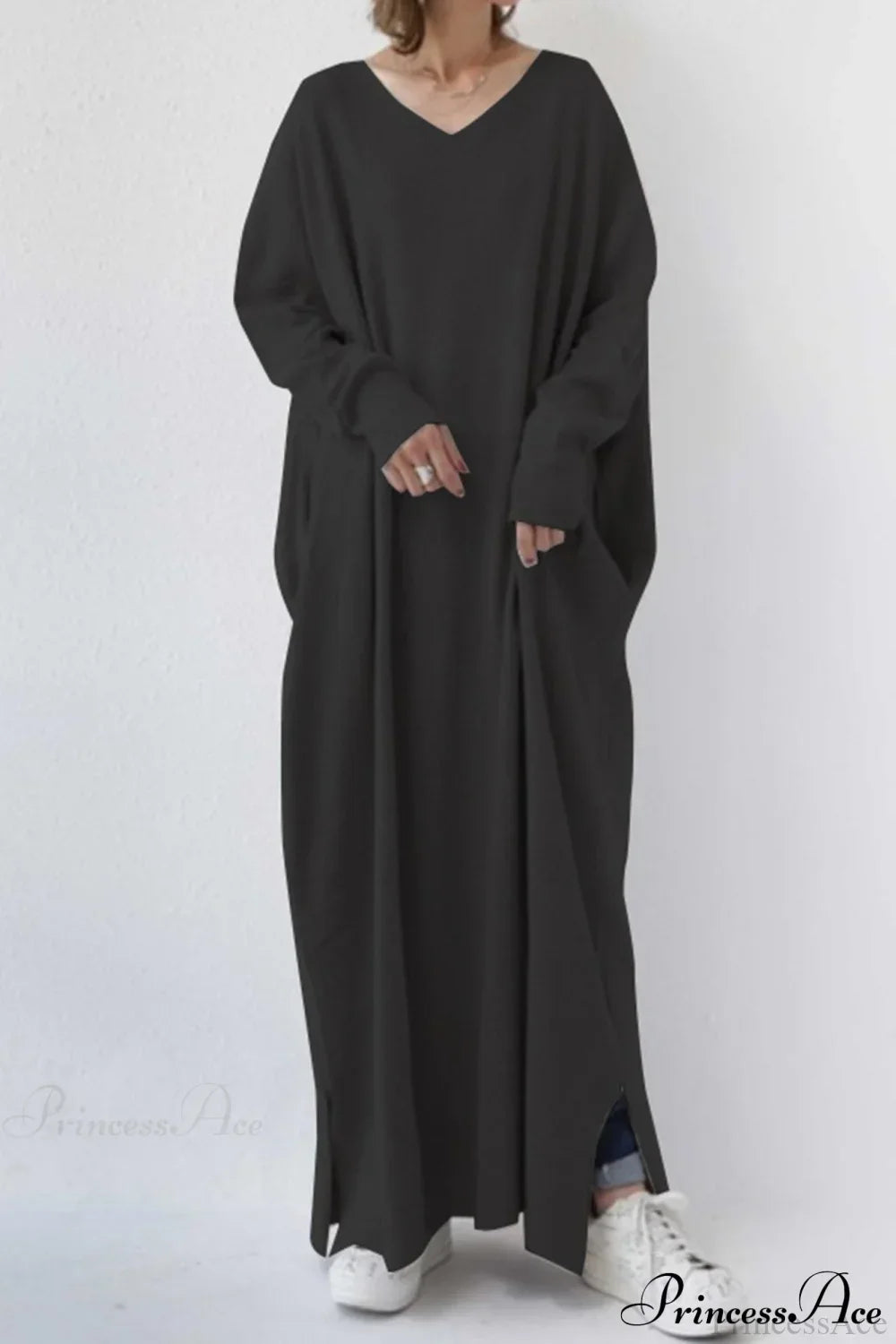 Slit Hem V Neck Sweatshirt Dress