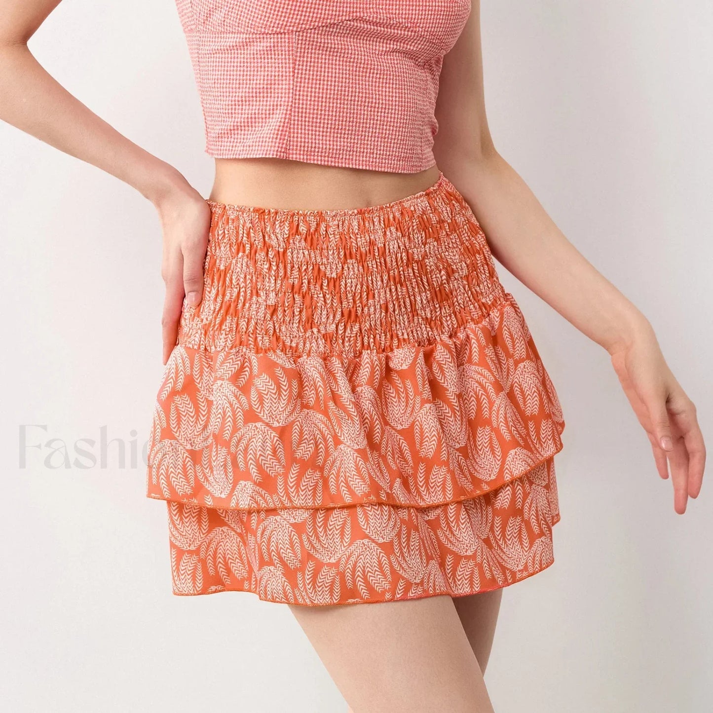 Smocked Flower Print A-Line Skirt